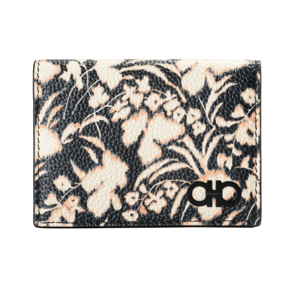 Salvatore Ferragamo Women's Pebbled Leather Floral Print Card Wallet - Picture 2 of 7